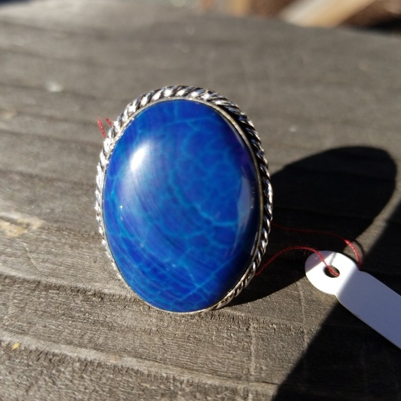 Unbranded Jewelry - New Dragon Vien Agate SP 925 Silver Ring sz 8.5